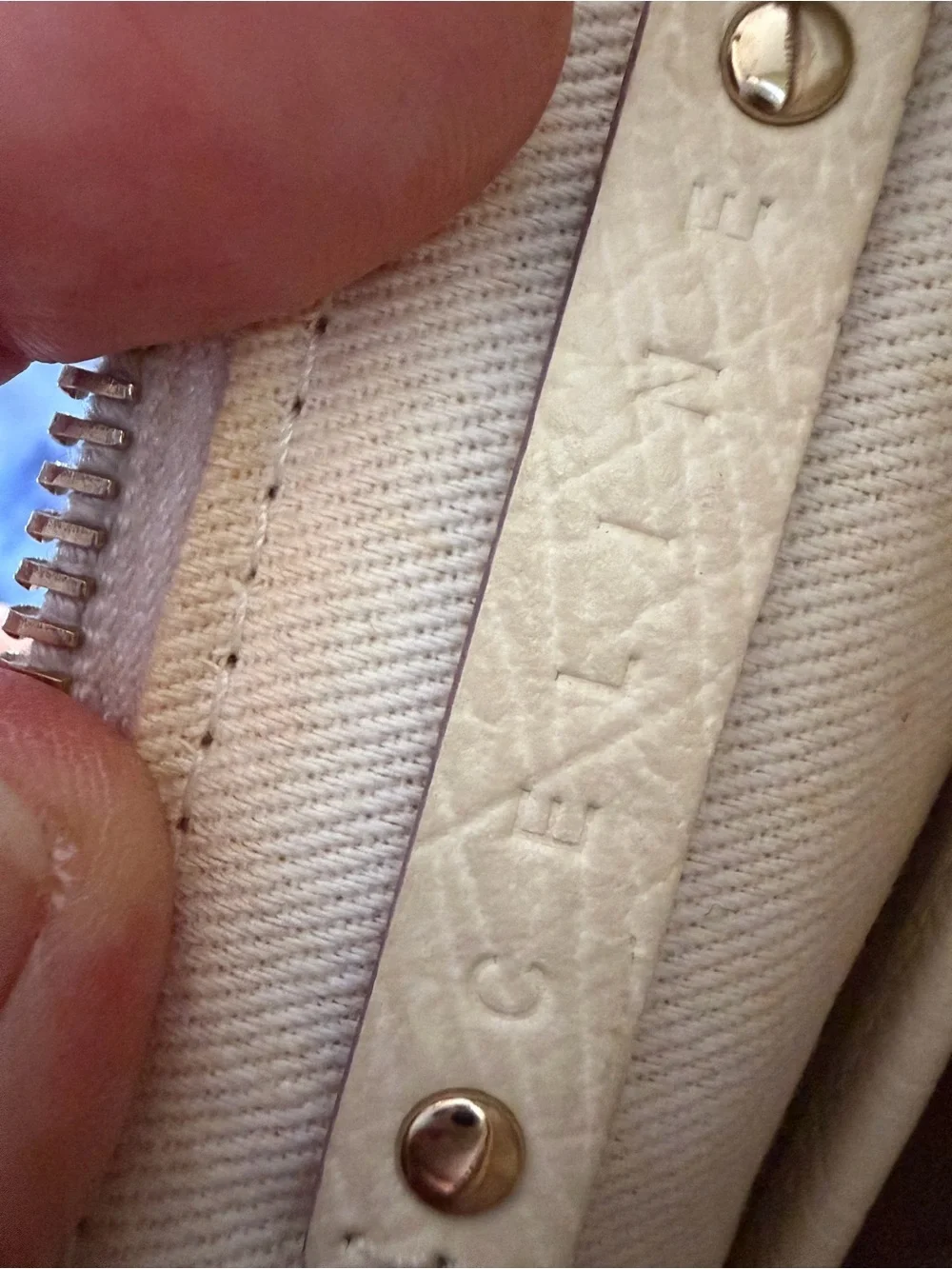 Authentic CELINE Cream Patterned Women's Zip Pouch with Cream Trim